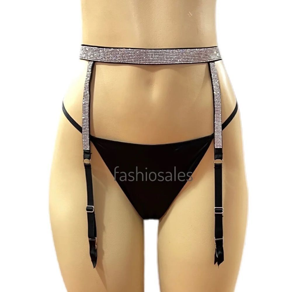 Victorias Secret Very Sexy Rhinestones Shine strap Bling garter belt black Small - Picture 8 of 9